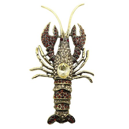 Stor Hummer Brosche til Kvinder med Rhinestone - Levende Fisk Dyre Pin Vintage Smykker