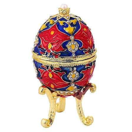 Crytsal Emalje Easter Faberge Egg Smykkeskrin Ring Øredobber Russisk Etui Hk