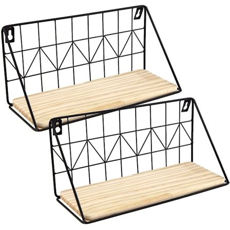 2 stk. 29,5 x 14 x 11 cm veggmonterte oppbevaringshyller med 6 usynlige kroker