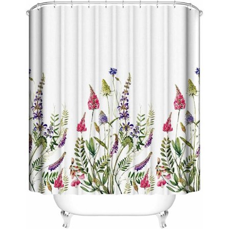 Kylpyhuoneen suihkuverhot, vedenpitävä homeenkestävä suihkuverho 12 koukulla, 183 x 183 cm, valkoinen/laventeli