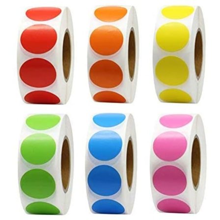 IC 1" runda etiketter, avtagbara färgkodade prickade klistermärken, 500 etiketter per rulle (grön)