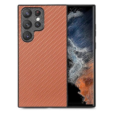 For Samsung Galaxy S25 Ultra Deksel Karbonfibertekstur PU PC TPU Telefon Bakdeksel - Brun