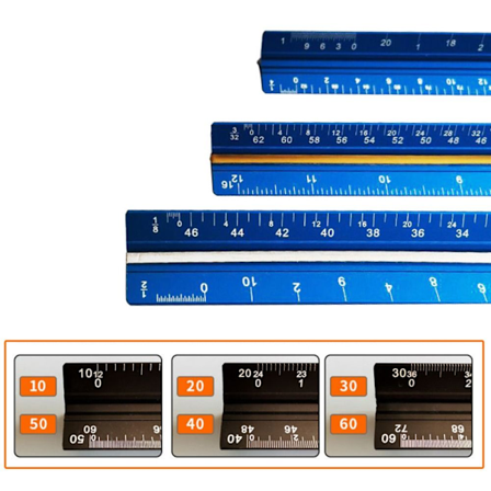 Skala Linjal Triangulär Linjal BLÅ TUM STOR SKALA TUM STOR