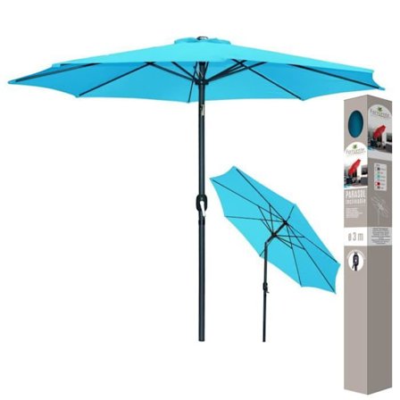 Kipbar Parasol med Aluminiumstang - Turkis - Diameter 300 cm