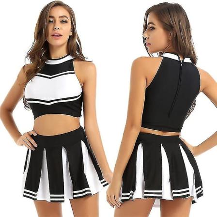 Dam Cheerleader Kostym Uniform Cheerleading Vuxen Klänning Outfit.2XL.SVART