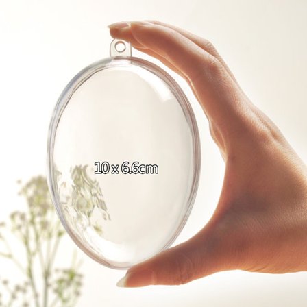 5 stk. klare plastikkugler til fyld, 10 cm ægformede