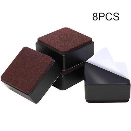 8 stk. firkantede og runde møbelbenforhøyere i metall til bord, stol, skrivebord, sofa og gulvbeskyttelse