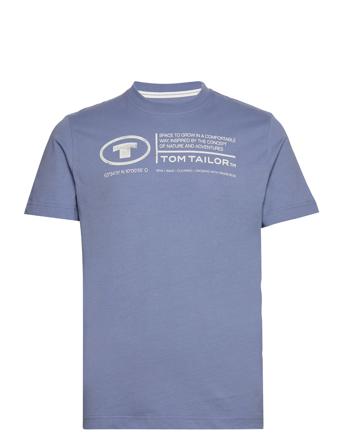 Printed Crewneck T-Shirt Tops T-Kortærmet Skjorte Blue Tom Tailor
