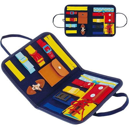 Aktivitetstavle til småbørn, pædagogisk legetøj til børn, spænde, knap, lynlås, pædagogisk læringsbræt