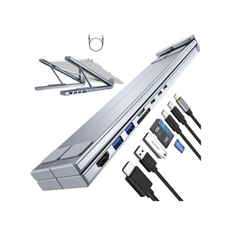 USB C Dockningsstation Ställ för Laptop med 4K HDMI, 8 Portar | Drivna USB C Hub | Justerbart Laptopställ för Laptops