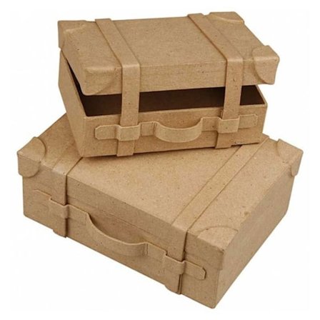 Mini-kufferter - CREOTIME - Vintage - Papmaché - 7,5 x 11 cm og 10 x 14 cm - Brun