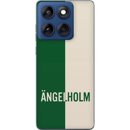 Kompatibelt Mobildeksel til Motorola Edge 60 Ängelholm tekstdesign i grønn typografi på en grønn og beige delt bakgrunn inspirert av ishockey
