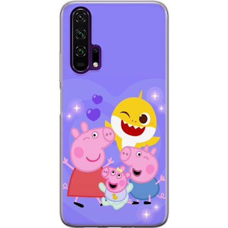 Kompatibel Mobilcover til Honor 20 Pro Peppa Gris mønster med hjerter, sommerfugle og venner, lyserød baggrund i bløde børneillustrationer