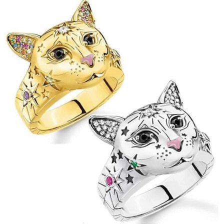 Katt Ring, Retro Punk Kitty Cat Ring för Kvinnor Flickor Vintage Katt Djur Ring Klassisk Katt Sol Stjärna Ring Iced Out Katt Kattunge Huvud Ring Alla 