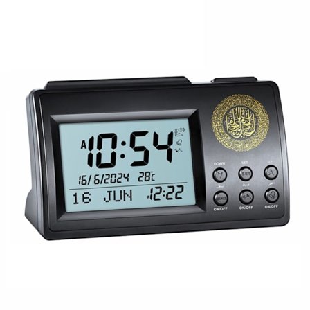 Digital Islamsk Azan Tid Klokke LCD-skjerm Bønnealarm Snooze-funksjon Azan Tidtaking Klokke ABS Klokke for Islamsk