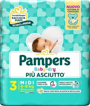 Pampers Babydry Taglia 3 Midi (4-9 Kg) 20 Pezzi
