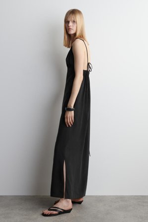 COS Women's Gathered V-Neck Maxi Dress in Blue