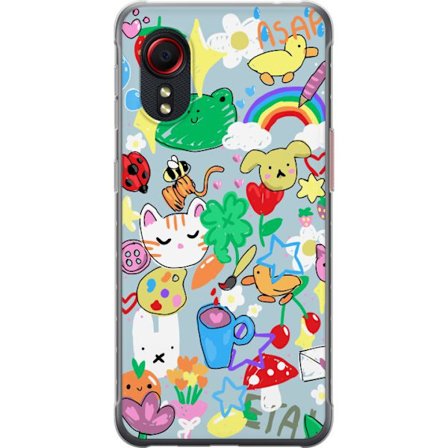 Kompatibelt Mobilskal till Samsung Samsung Galaxy Xcover 5 Lekfull Barnillustration med Djur, Regnbågar och Hjärtan