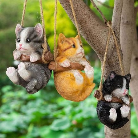 3 st hängande katt hem och trädgård gunga staty, utomhus vattentät