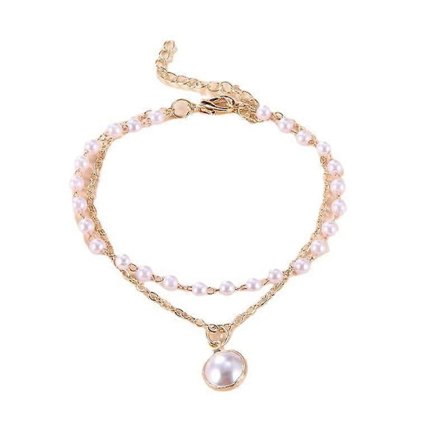 Lagerarmband med pärlor, guld, satellitarmband med pärlor, hänge med pärlor, bohemiskt pärlarmband, pärlberlock