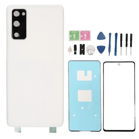 Erstatning Bakdeksel Glass Front Ytre Linse Glass Skjerm med Forhåndsinstallert Kamera Ramme Tape for Galaxy FE 5G G781 Hvit
