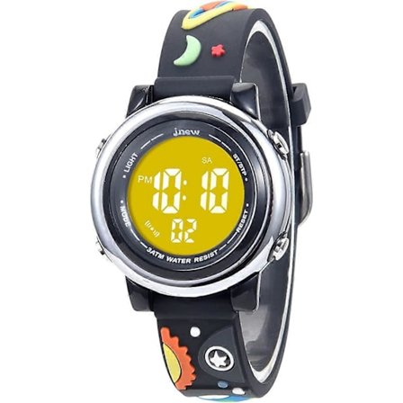 Digital barneklokke gutt jente digital sportsklokke for barn 30M vanntett med alarm dato stoppeklokke 7 farger LED bakgrunnsbelysning Universe svart