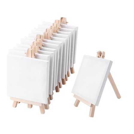 4 x 4 tums Mini Canvas och 8*16cm Mini Träställ Set 12-pack