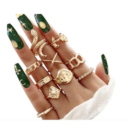 Guld og Sølv Knogle Ring Sæt Kvinder Piger, 10 Ringe, Vintage