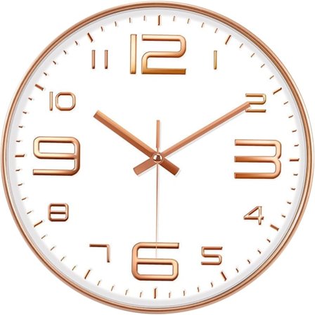 Væg ur med tal - rosenguld, 30 cm lydløs vægur, pla