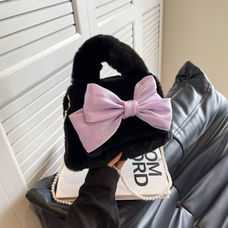Dame Taske Fluffy Plys Skuldertaske SORT