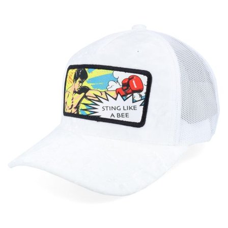 Calza Pennello - Vit trucker Keps - Sting Like A Bee Pop Art Velvet White A-Frame Trucker @ Hatstore