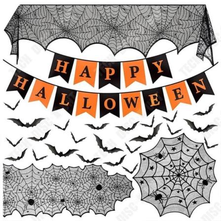 TD Halloween dekoration Halloween bordsduk svart spets Mesh stil bordslöpare