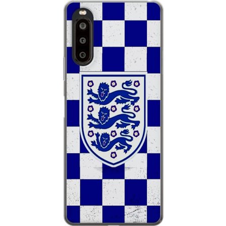 Yhteensopiva Puhelinkuori Sony Sony Xperia 10 II Graafinen shakkiruudukkokuviointi sinisellä ja valkoisella, klassisella heraldisella vaakunalla, ret