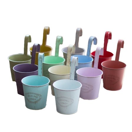 Tin Blomsterspand med Krog Blomsterpotte Væg Metal Blomsterpotte Have Dekorative Blomsterpotte