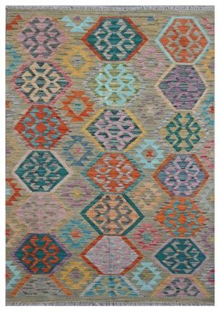 Hand Woven Kilim Afghan Old Style Rug 124X175 Brown/Black