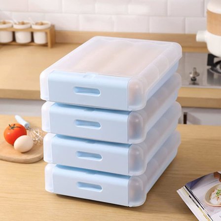 Egglagerboks til kjøleskap, stabelbar kjøleskapsbeholder for egg med lokk, automatisk rulling av egg for 18-21 egg, kjøkkenorganisator (bl