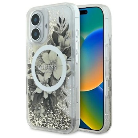 Guess Mobilskal till iPhone 16 MagSafe Liquid Glitter Flower