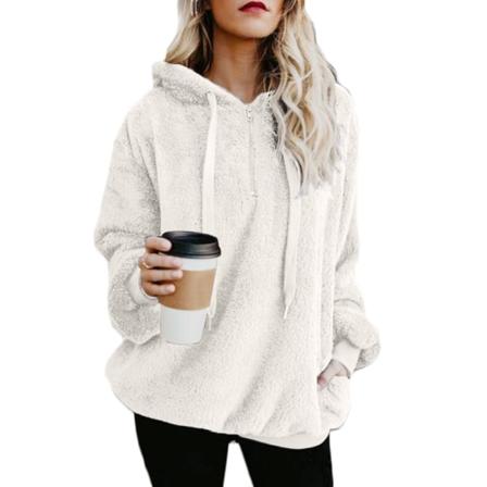 Mjuk luddig tröja för kvinnor, höst och vinter, varm dragkedja i huvtröja med army green army green xl
