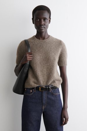 COS Women's Knitted Alpaca-Blend T-Shirt in Beige