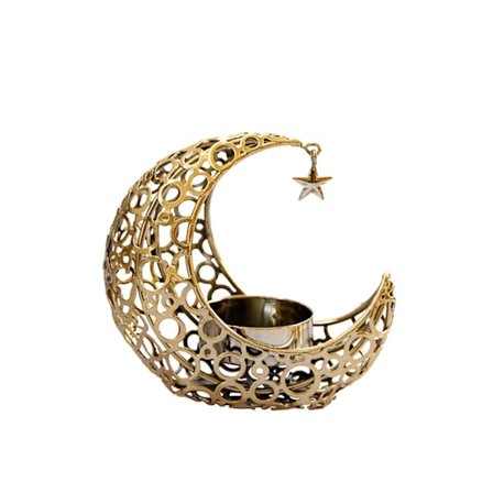 Metalljusstake, ljusstake, värmeljus, ljusstake, värmeljushållare, månljusstativ, halvmåne ljusstake, Ramadan värmeljus