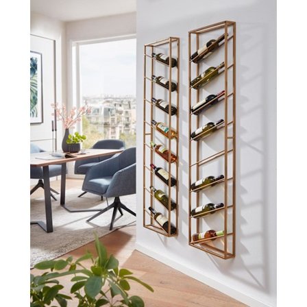 Rootz stativ væg metal guld 36x150x8 cm stor til 8 flasker - Design væghylde til køkkenet - Flaskestativ Hængende Smal Vægmonteret