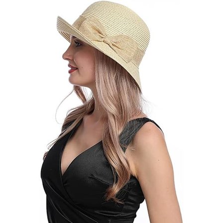 Dame Foldbar Halm Solhatt Rullkant Sommer UV Strand Solhatt
