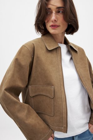 NA-KD Jacke aus Kunst-Wildleder mit Kontrastnaht - Kunstlederjacken - Braun - EU 32