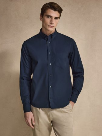 John Henric Men's Navy Blue Cotton Casual Fit Poplin Shirt Size S