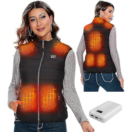 Oppvarmet Vest for Kvinner, 8 Oppvarmingszoner Oppvarmede Jakker for Kvinner med 16000mAh Batteripakke Inkludert