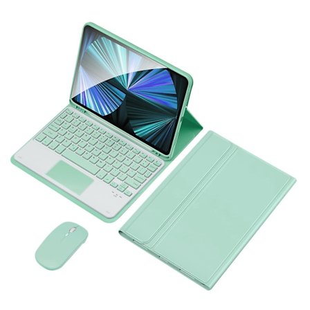 Wireless Keyboard Case with Mouse for iPad 10.9 (2022), PU Leather Flip Cover Green