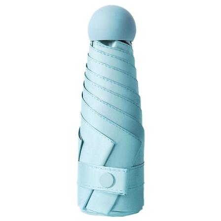 Liten Mini Paraply Med Søt Kapselveske, 5-Folds Kompakt Lommeparaply Blå