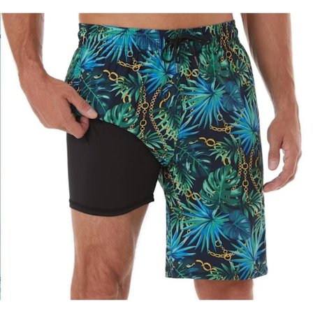 Badshorts herr sporttrend 3D digitaltryck dubbla lager byxor, grön