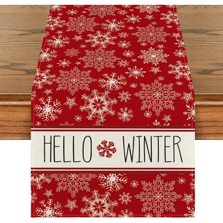 Hello Winter Snöflinga Röd Julbordstablett, Säsongsbetonad Julhelg Köks- och Matbord Dekoration för Hemfest 13 x 72 Tum