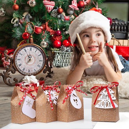 Joululahjapussit Valikoima Voimapaperiset Lahjapussit Joululahjalapuilla Joulujuhlatarvikkeisiin, 12,7 x 7,6 x 17,8 cm Joulumakeispussit